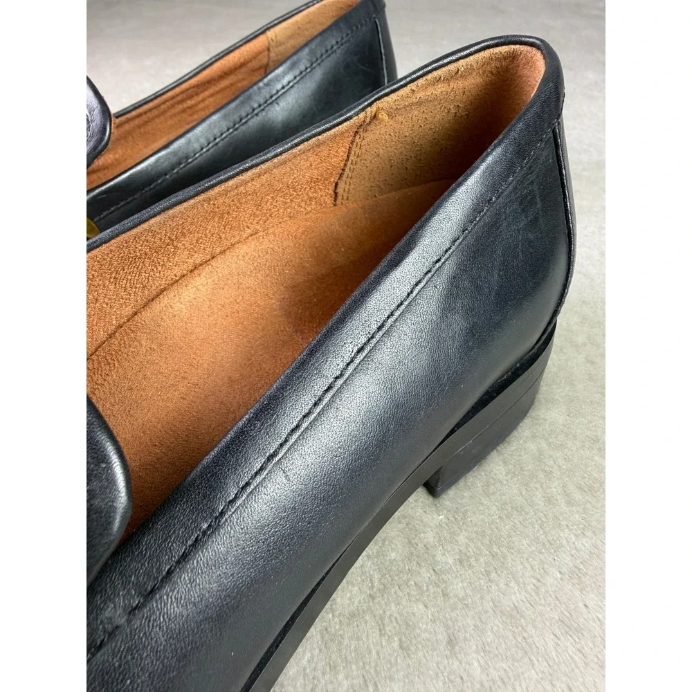 Vionic Mizelle Black Leather Chain Link Loafers Size 6.5 Square Toe Flats Womens